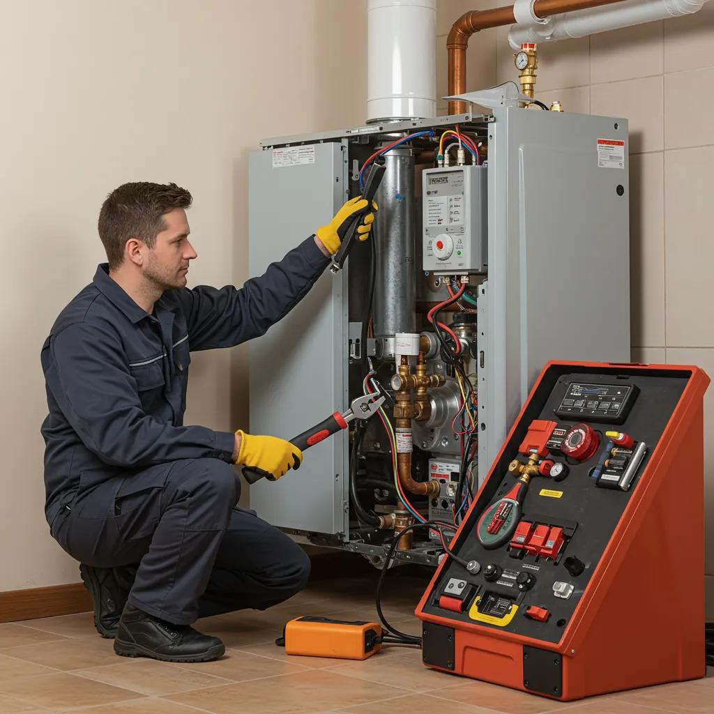 Technician conducting preventative maintenance on a heating system, highlighting the benefits of regular check-ups